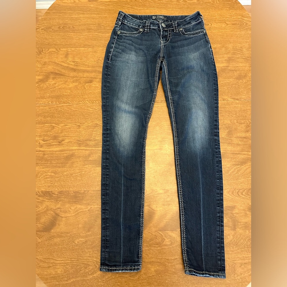Silver Jeans Suki Mid Jeans Womens 27/L30 Tag 31 Dark Wash Super Stretch Skinny